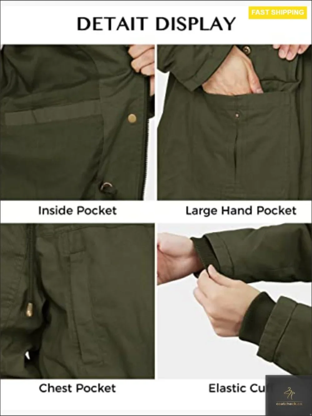 Slim Fit Anorak Jacket with Hood Utility Pockets Cotton Relaxed Casual Coat - Picture 6 of 7